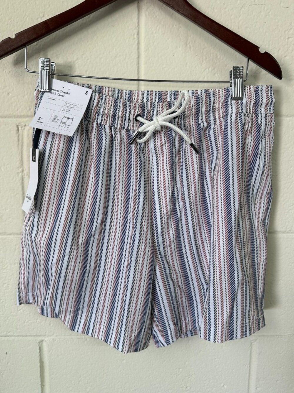 NWT Goodfellow & Co Off-White Twill Stripes 5" Inseam Swim Trunks Multiple Sizes
